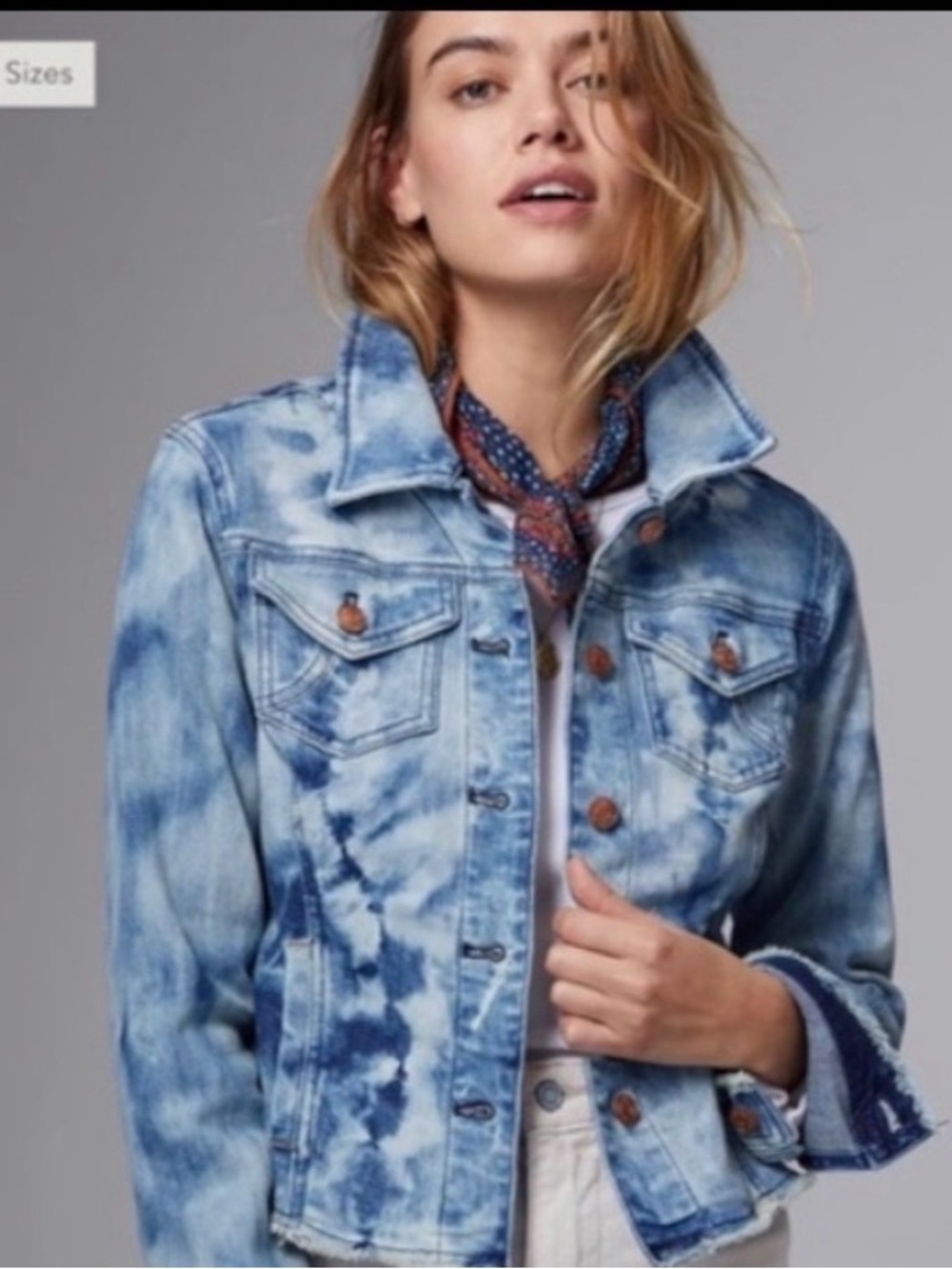 Anthropologie Pilcro Tie-Dye Denim Jean Jacket with raw fringe hem, 1X